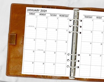 Recambio de calendario A5 con renglones, mes en 2 páginas, inserto impreso para agenda, vista mensual con fechas.