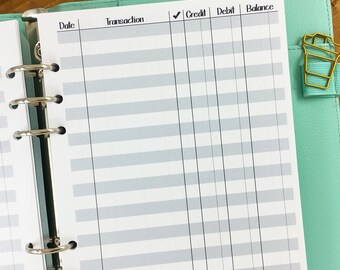 A5 Checkbook Register printed planner insert - finances - record keeping - check statement