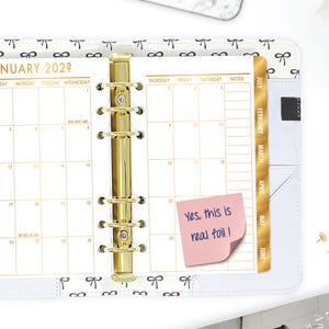 Gold Foil Personal Tabbed Monthly Planner Insert, Month on 2 Pages Printed Dated Calendar Refill