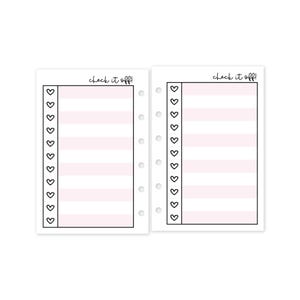 Pocket Check It Off! Heart Checklist Planner Insert, Colorful Pages, Heart Boxes
