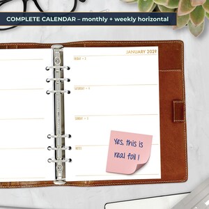 Gold Foil A5 Complete Horizontal Planner Insert, Monthly and Weekly Calendar Refill