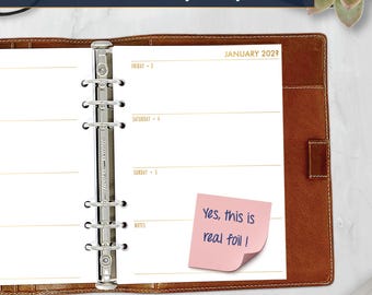 Inserto para agenda horizontal completa A5 con lámina dorada, recambio para calendario mensual y semanal.