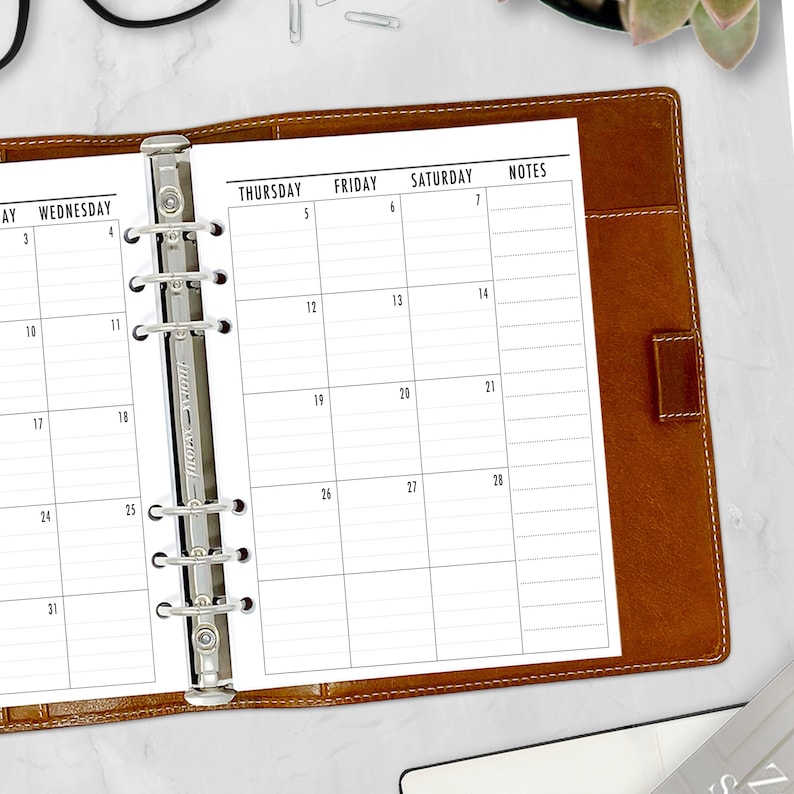 A5 Lined Month on 2 Pages Calendar Refill, Printed Planner Insert ...