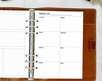 A5 Week on 1 Page Vertical Refill, 5.83 x 8.27, Undated Calendar Insert, Productivity Weekly Overview, Time Management Insert, Task Tracking