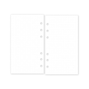 May include: Two blank white pages with dotted grid lines and six evenly spaced holes down the side of each page.