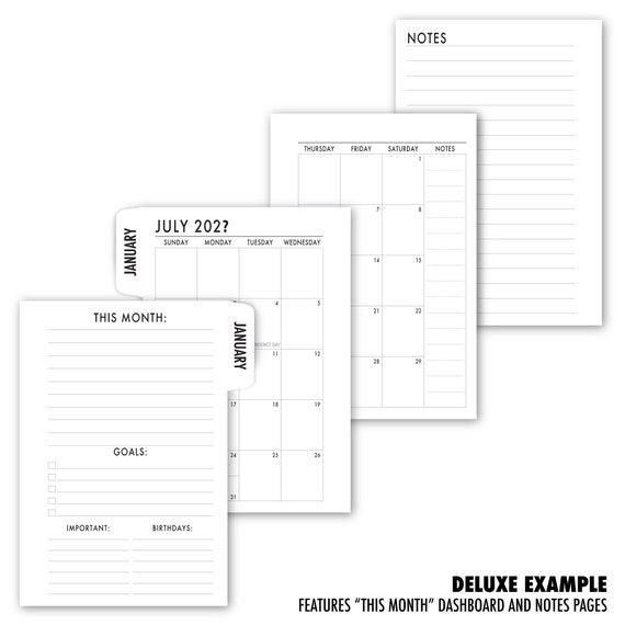 Printed Pocket Rings Tabbed Month on 2 Pages Deluxe Planner 