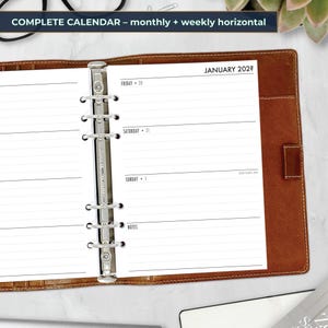 A5 Complete Horizontal Calendar Planner Refill, Monthly & Weekly