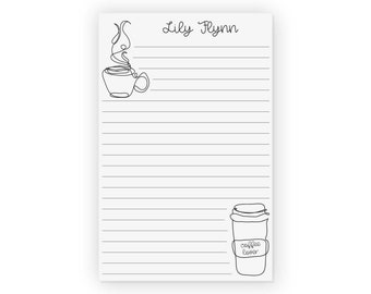 Personalized Half Size Notepad, Stationery for Women and Girls - 50 Sheets, 5.5 x 8.5 Inches - Coffee Lover