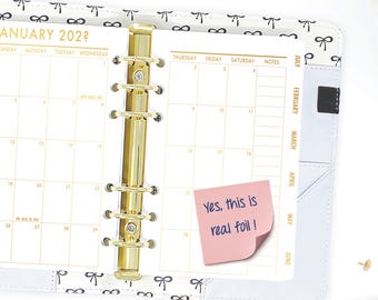 Gold Foil Personal Tabbed Monthly Planner Insert, Month on 2 Pages Dated Calendar Refill