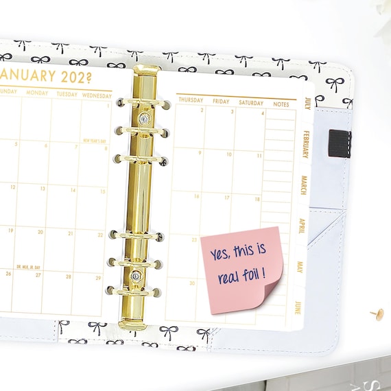 Gold Foil Personal Tabbed Monthly Planner Insert, Month on 2 Pages Dated Calendar Refill