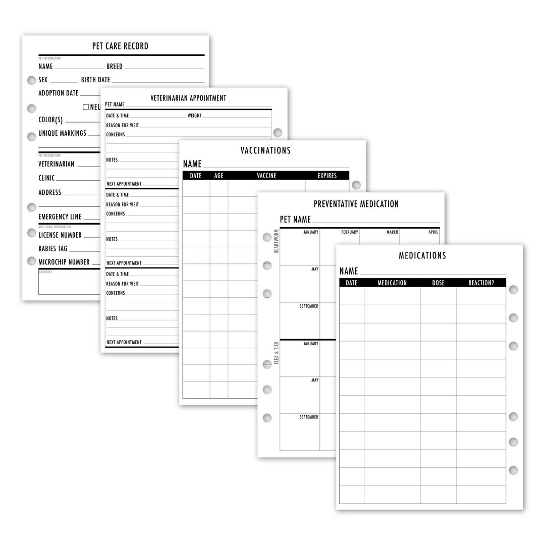 Printed A5 Rings Pet Care Record Planner Refill, 5.83 X 8.27, 16 Pages ...