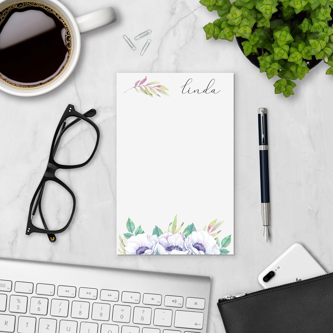 Custom Half-size Notepad, Personalized Floral Stationery for Women – 50 ...