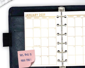 Gold Foil Pocket Monthly Planner Insert, Month on 2 Pages Dated Calendar Refill