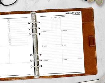 A5 Week 1 Page Calendar Planner Refill, Dated Weekly Insert, Monday Start