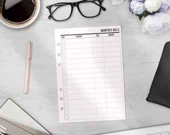 A5 Bill Tracker Refill, 5.83 x 8.27, Ring Binder Planner Insert, Monthly Finances, Financial Debt Control, Household Money Management