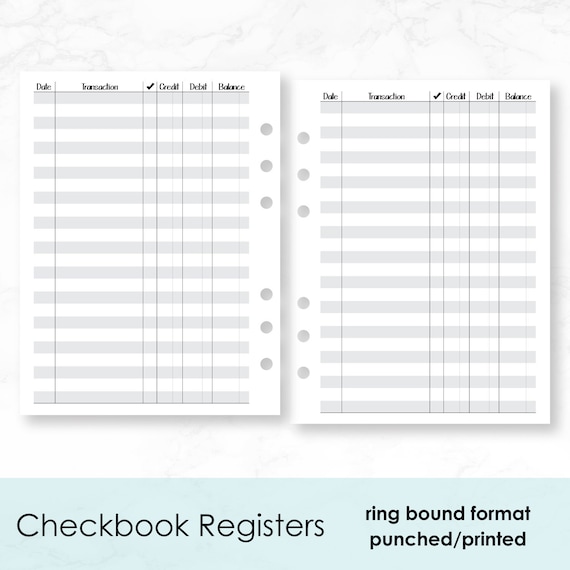 Printed A5 Rings Checkbook Register insert 30 DoubleSided Etsy