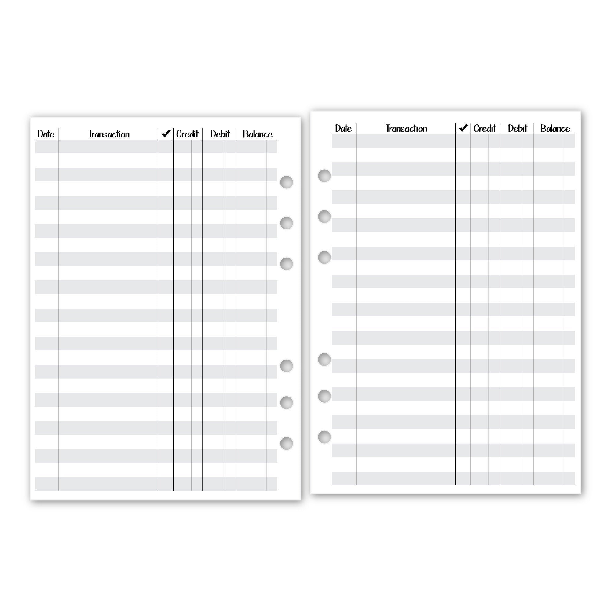 Printed A5 Rings Checkbook Register insert 15 DoubleSided Etsy