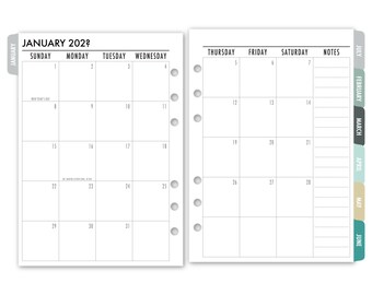 Printed A5 Rings Tabbed Month on 2 Pages Deluxe Planner Calendar Refill, Sunday Start, 5.83″ x 8.27″, 12 Dated Monthly View, Polar Icecap!