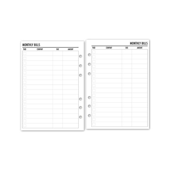 A5 Bill Tracker Refill, Ring Binder Planner Insert, Finances Financial Planning