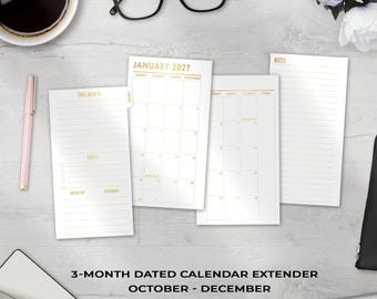 3-Month Foiled Dated Tabbed Calendar Extender, October November & December, A5 Personal Pocket Planner Refills, Monthly Layout, Tab Version