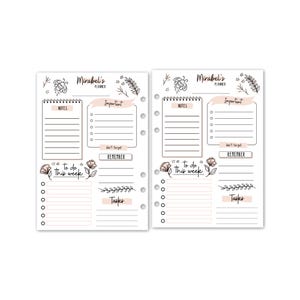 A5 Personalized Blush Floral Weekly Refill, 5.83″ x 8.27″, Ring Binder Planner Insert, Daily Journaling, Add Your Name for Personalization