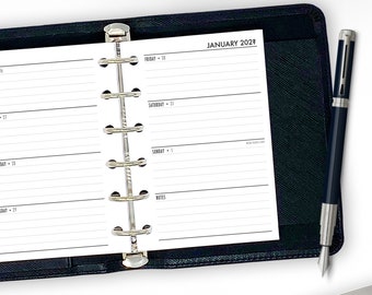 Recambio de calendario horizontal Pocket Week de 2 páginas, 8,1 cm x 12 cm, inicio en lunes, vista semanal, inserto impreso para agenda con anillas, elige el año.