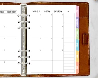 A5 Tabbed Month on 2 Pages Calendar Refill, 5.83″ x 8.27″, Dated Monthly View, Printed Ring Binder Planner Insert, Choose Date, CANDY RUSH