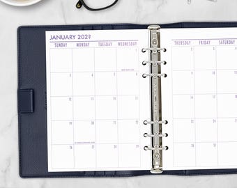 A5 Monthly Lilac Hex Print Planner Insert, Month on 2 Pages Ring Binder Refill
