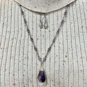 Purple Amethyst Stone Necklace and Earring Set