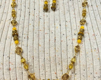 Yellow and Gold Necklace and Earring Set