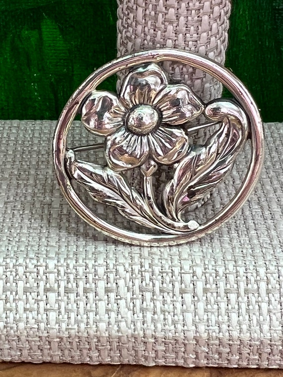 Vintage Sterling Silver Floral Scarf or Lapel Pin 