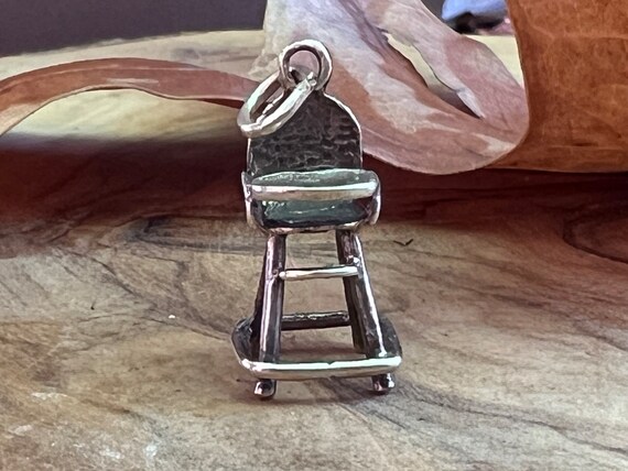 Sterling Silver High Chair Charm for Bracelet or Chain #vintagebabyhighchaircharm #vintagecharmbracelet