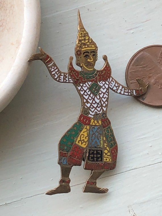 Vintage Siam Sterling Silver and Enamel Pin Siam Dancer #siamjewelry #vintagesiamjewelry #etsyvintage
