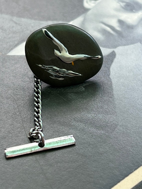 Vintage Water Fowl Artisan Tie Tack with Safety Chain #vintagemensties #waterfowlprints