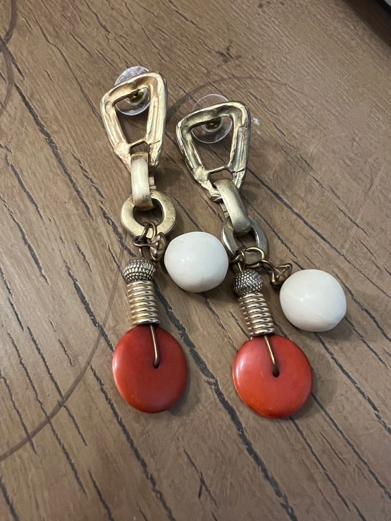 Vintage Tribal Style Gold Tone Dangle Earrings, 3-inch