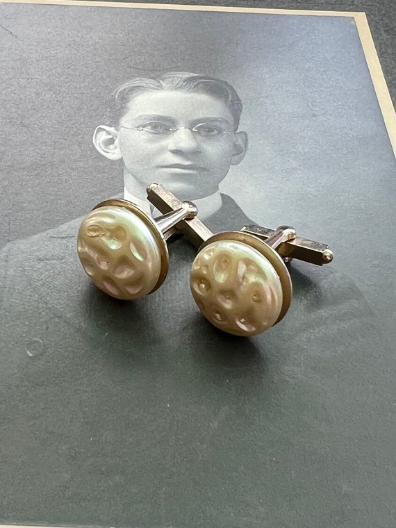 Vintage Faux Pearl Cufflinks, Gold Tone