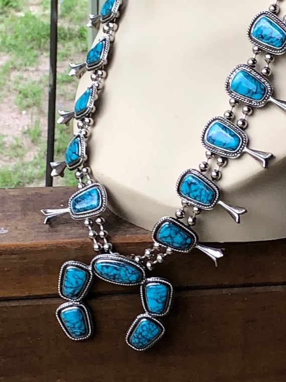 Vintage Goldette Faux Turquoise Large Squash Bloss