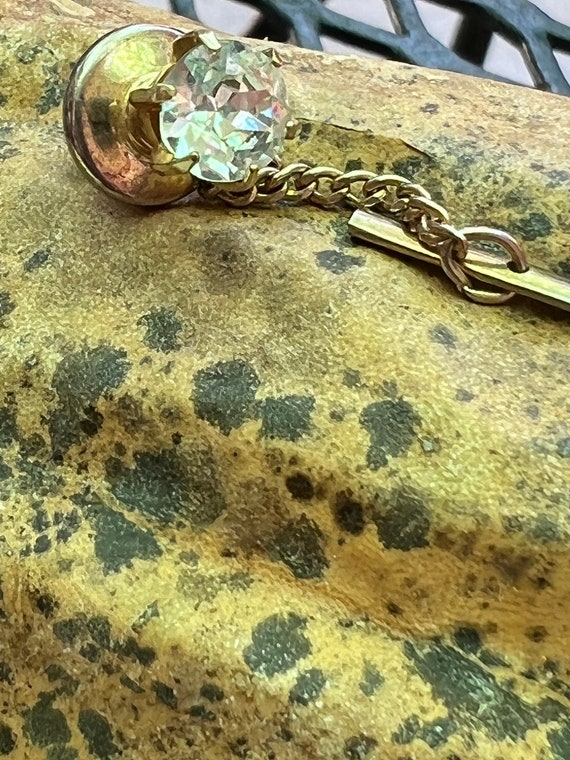 Vintage Rhinestone Tie Tack with Safety Chain #vintagerhinestonetietack #fathersdaygifts