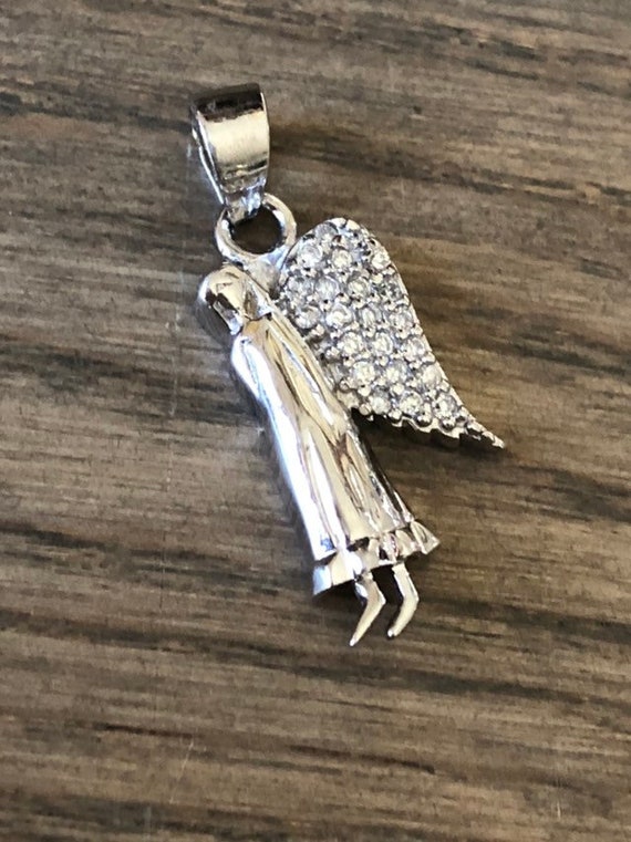925 Silver and Rhinestone Angel Pendant Charm Ready for Necklace #angelcharms #sterlingsilverangel #myguardianangel