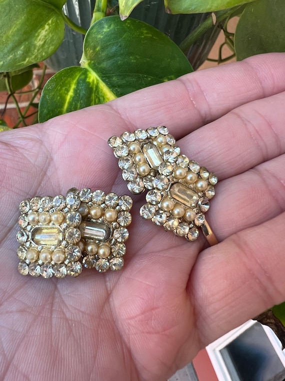 Vintage Seed Pearl and Rhinestone Art Deco Cufflinks Circa 1940 *tiny rhinestone missing #vintageartdecojewelry