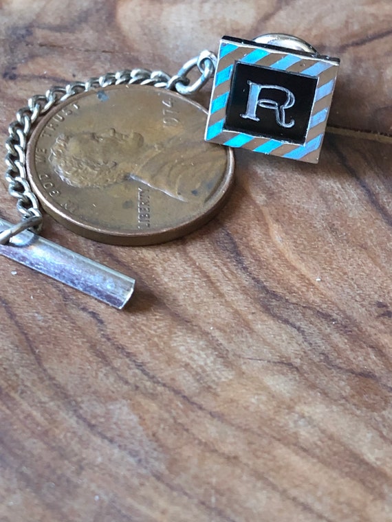 Initial R Vintage Swank Tie Tack With Safety Chain Monogram Jewelry #monogrammedjewelry