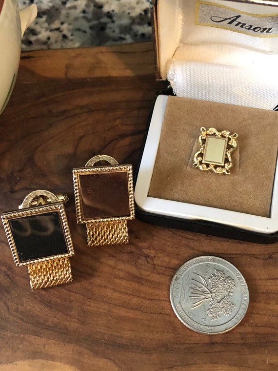 Vintage Swank Gold Tone Cufflinks and Anson Tie Tack Set