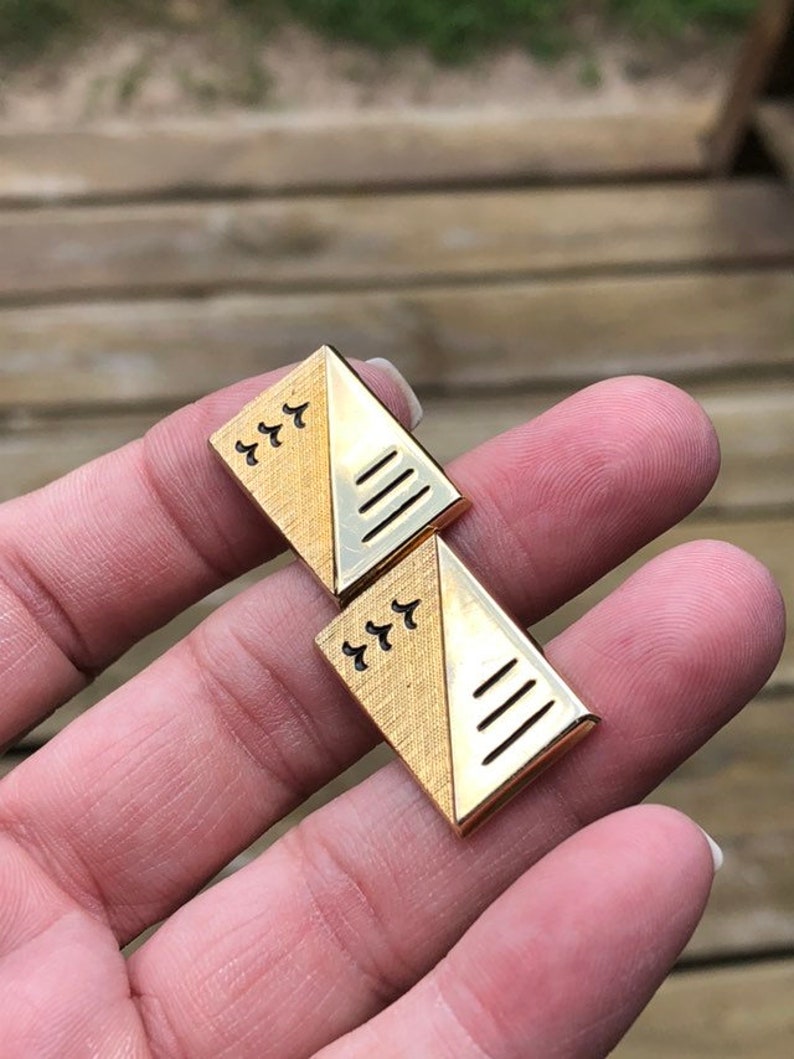Trio of Gold Tone Vintage Cufflink One Marked Swank #swankcufflinks #vintagemenscufflinks