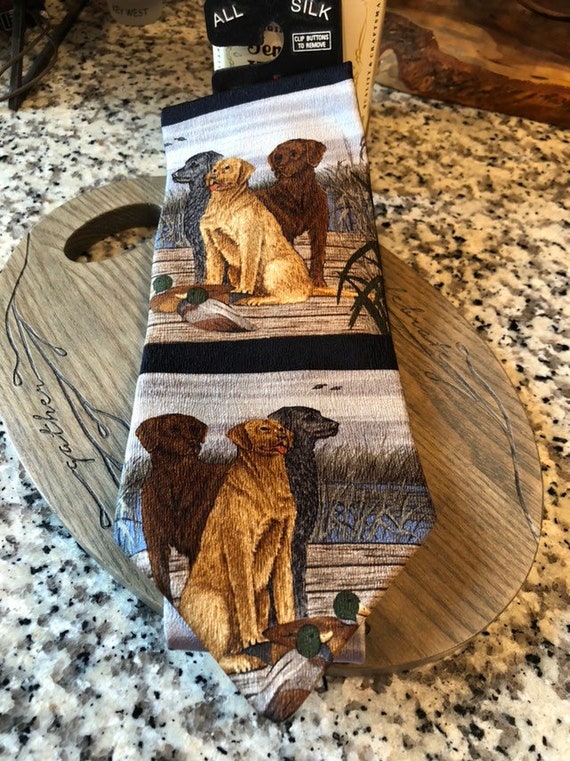 Vintage Silk Necktie 1999 Trio of Labs Tie Never Worn #vintageneckties #vintagemensfashion #huntingtiesforyourfavoritehunter