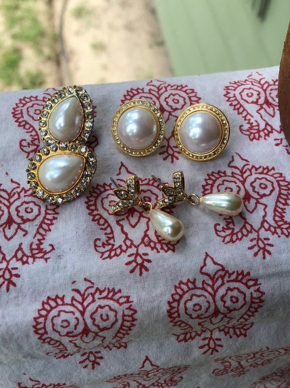 Trio of Beautiful Faux Pearl and Rhinestone Earrin