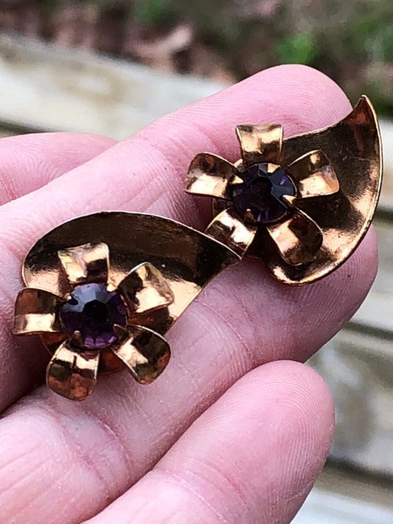 Vintage Coro Bronze and Faux Amethyst Screw Back Earrings #corojewelry #coroearrings #screwbackearrings #vintagejewelry