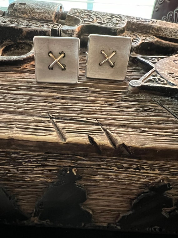 Two Tone Silver and Gold Cross Stitch Vintage Cufflinks #rusticcufflinks #cufflinks