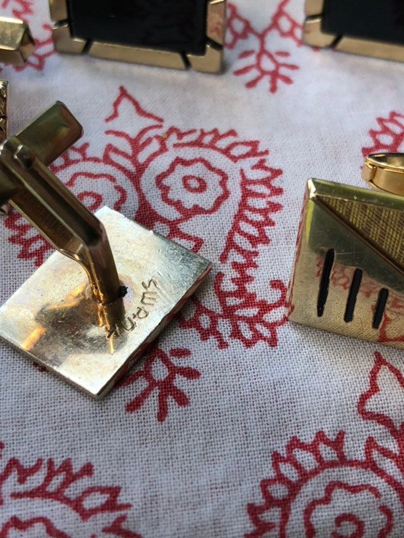 Trio of Gold Tone Vintage Cufflink One Marked Swank #swankcufflinks #vintagemenscufflinks