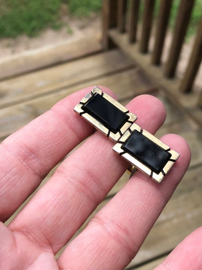 Trio of Gold Tone Vintage Cufflink One Marked Swank #swankcufflinks #vintagemenscufflinks