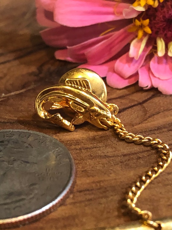 Gold Tone Fish Tie Tack With Safety Chain #vintagecufflinks